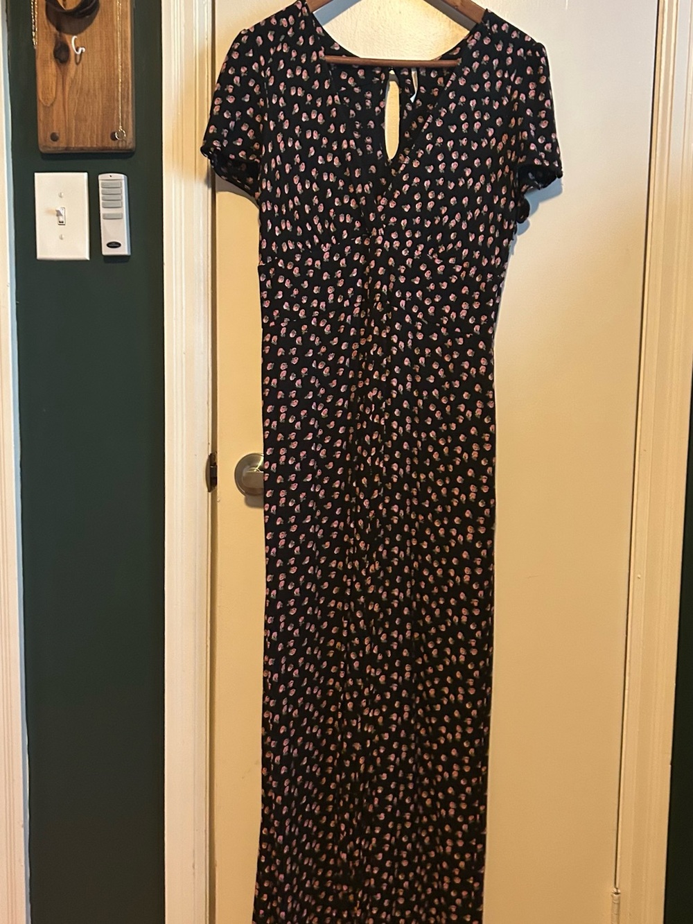 Free People Black Maxi Jumpsuit with Pink Floral Print